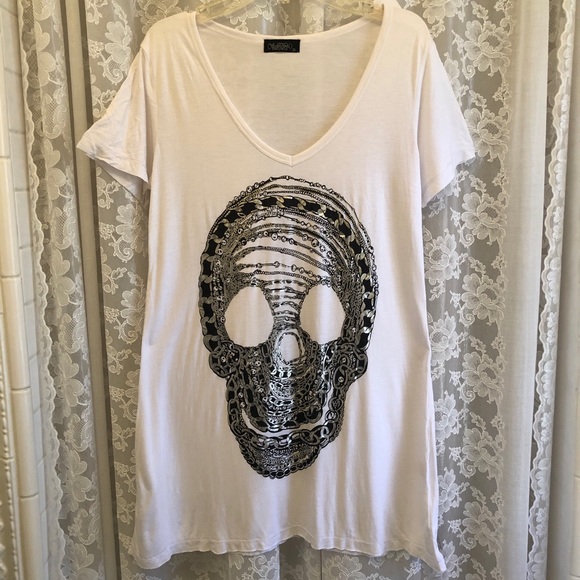 🔥HP🔥LAUREN MOSHI * NWOT Celeb Designer Metallic Skull T - Picture 5 of 7